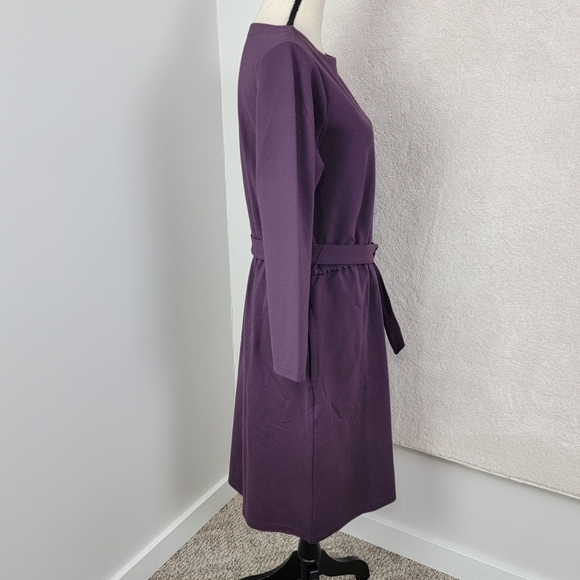 Duluth Trading Co. Elderberry Ponte Pro Knit 3/4 Sleeve Belted Dress Sz M NWOT - Picture 4 of 11